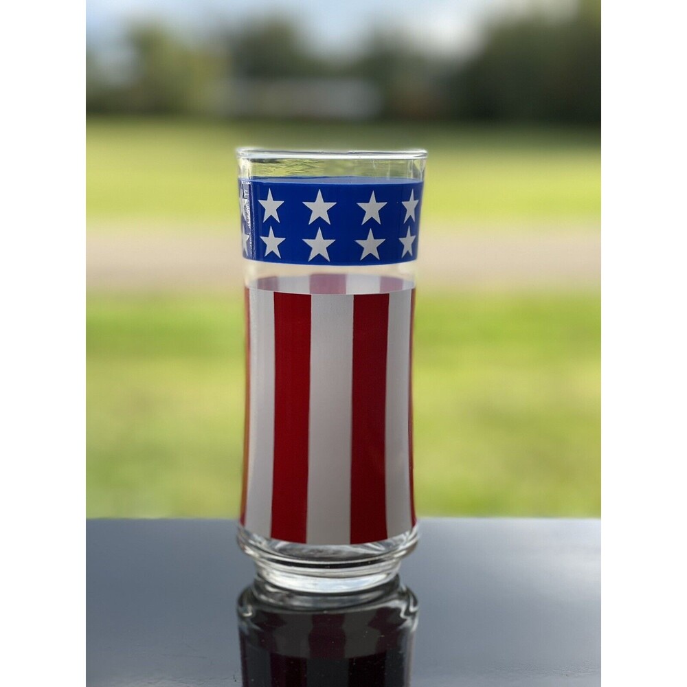 1 Vintage‎ Libbey American Flag Drinking Glass USA Stars And Stripes Patriotic